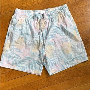 Vintage Summer Men's Pastel Leaf Swim Trunks - Light Blue/Pink/Yellow